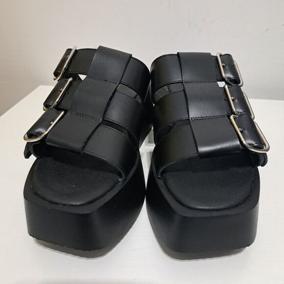 Anthropologie Triple Buckle Straps Chunky Platform Sandals Goth Boho Sz 38 Black - Picture 16 of 16